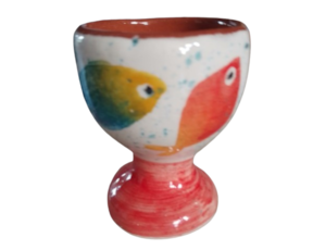 Copo para ovo em cerâmica pintado à mão decoração peixinhos (52)