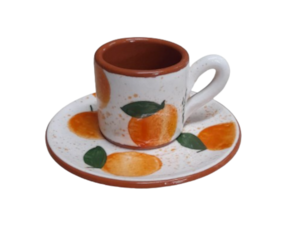 Chávena de café com bordo em cerâmica pintada à mão decoração Laranjinha