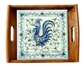 Tabuleiro asa lisa envernizado Galo de Águeda Azul 15x15 cm