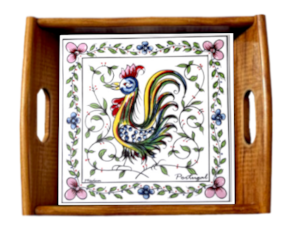 Tabuleiro asa lisa envernizado Galo de Águeda Cores 15x15 cm