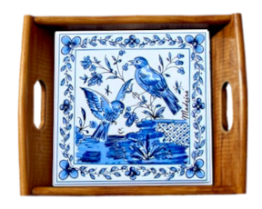 Tabuleiro asa lisa envernizado Pássaro azul 15x15 cm