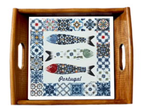 Tabuleiro asa lisa envernizado Sardinhas 15x15 cm