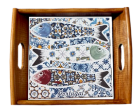 Tabuleiro asa lisa envernizado Sardinhas15x15 cm