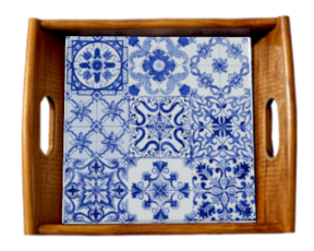 Tabuleiro asa lisa envernizado Multi-padrão Azul 15x15 cm