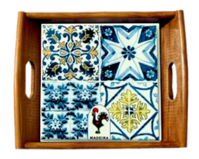 Tabuleiro asa lisa envernizado Multi-padrão Galo de Barcelos15x15 cm