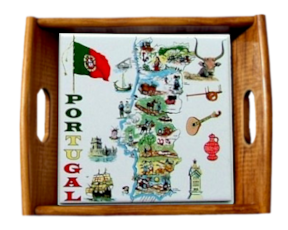 Tabuleiro asa lisa envernizado Mapa Portugal 15x15 cm