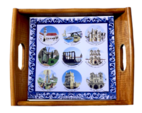 Tabuleiro asa lisa envernizado Monumentos  15x15 cm