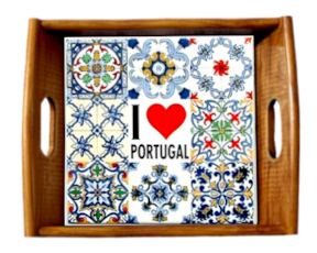 Tabuleiro asa lisa envernizado Multi-padrão I Love Portugal 15x15 cm
