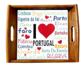 Tabuleiro asa lisa envernizado I Love Portugal 15x15 cm