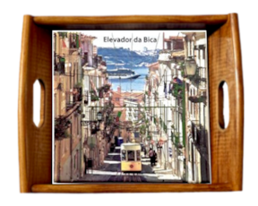 Tabuleiro asa lisa envernizado Elevador da Bica Lisboa 15x15 cm