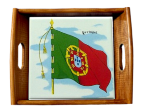 Tabuleiro asa lisa envernizado Bandeira de Portugal 15x15 cm