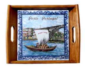 Tabuleiro asa lisa envernizado Porto Wine  15x15 cm