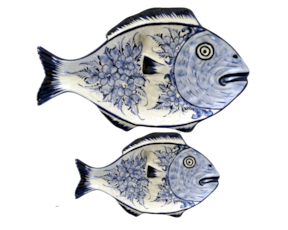 Travessa formato peixe em faiança pintada à mão